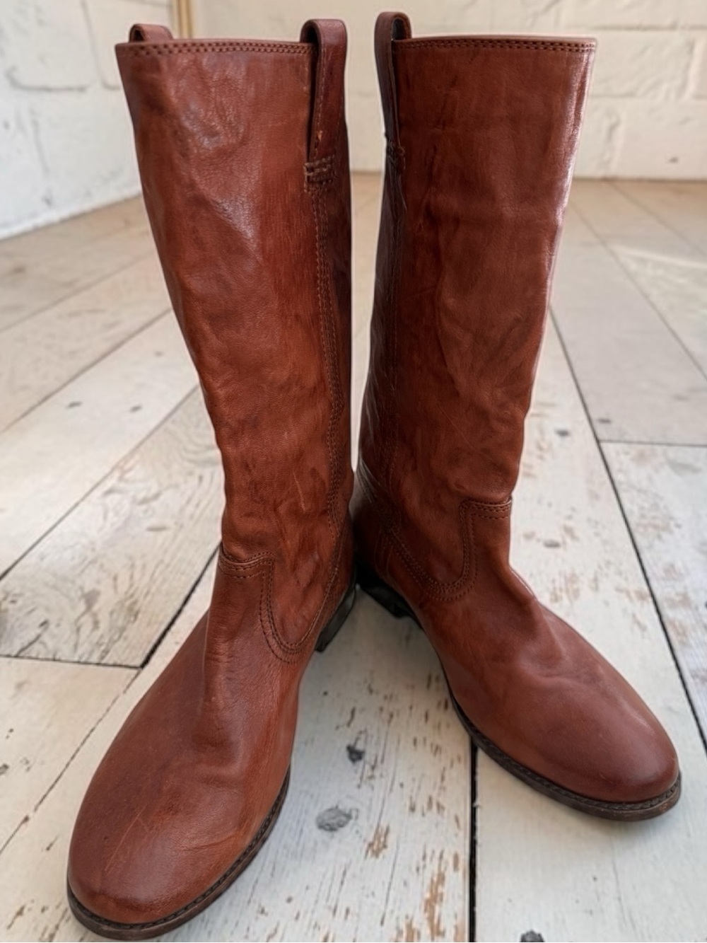 Frye Anna Cognac Brown Leather Pull On Riding Boots Women's Size 10M 3471051